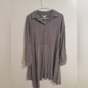 Cupio - Large Gray Long Sleeve Asymmetrical Shirt Dress